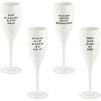 KOZIOL Sektglas CHEERS No. 1 SPRUCHREIF Glas 100 ml mit Druck, 4 Motive, 4-tlg., Kunststoff, spülmaschinengeeignet