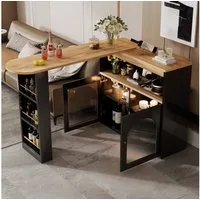 Ulife Bartisch ausziehbar, 360° drehbar, mit LED Beleuchtung, viel Stauraum, 138-193 cm×39×105cm