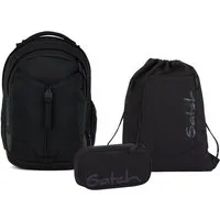 Satch Schulranzen Schulrucksack-Set MATCH Blackjack 3-teilig (3-teilig), Schulranzen, ergonomisch, 30 + 5 Liter