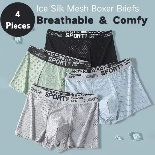 4pcs Men's Ice Silk Cool Boxer Briefs, Mesh Breathable Soft Comfy Stretchy Boxer Trunks, Sports Trunks, Multicolor Men's