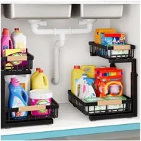 TUWENA Ablageregal 2 Stück 2 Etagen Herausgleiten Ausziehbares Lagerregal Organizer, Küchenschrank Organizer, Unter Waschbecken Regal Organizer aus Metall