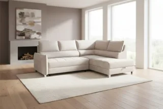 Ecksofa Schlafsofa Sofa MARNO in Stoff Chill Me Creme Ottomane Rechts