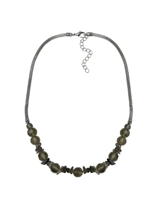 Steuer Modeschmuck Collier Meshkette silberfarben Rauchquarz