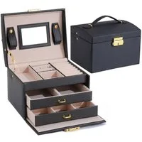 FOUORTUNATE-BEE Schmuckkasten 3 Ebenen Schmuckkasten mit Schloss, Leder-Schmuckbox mit Schloss, abnehmbare Fächer