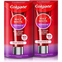 Colgate Zahnbleaching-Paste Ultimate Radiance, Whitening Zahnpasta, 2x 75ml, 10-mal weißere Zähne im Vergleich zu herkömmlicher Zahnpasta