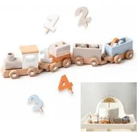 CLTYQ Spielzeug-Zug Holzzug mit Sortierwürfeln,Geburtstagszug,Montessori Holzspielzeug, (Holzeisenbahn-Set, 9-tlg), für Kleinkinder Jungen und Mädchen im Alter von 3 bis 5 Jahren