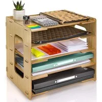Dimono Dokumentenhalter Dimono Bambus Dokumentenhalter Schreibtisch-Zuhause & Büro-Organizer (Papierablage aus Bambus, Briefablage), Zeitschriftenständer für Zuhause & Büro