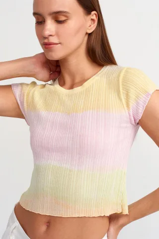 Damen Crop Ombre Ribbed Strickpullover