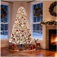 GarveeMore Künstlicher Weihnachtsbaum mit warmweißen LED-Lichtern, PVC gemischt mit Flockung, 140 cm / 180 cm / 230 cm, faltbarer Metallständer, einfacher Aufbau