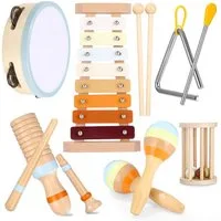 CLTYQ Spielzeug-Musikinstrument Baby Musikinstrumente Montessori-Holzspielzeug 12 PCS, Kinderspielzeug Ab 3 Jahre, Percussion-Instrumente Set mit Xylophon