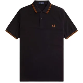 Fred Perry - Whiskybraunes Poloshirt Mit Doppelstreifenkragen In Schwarz