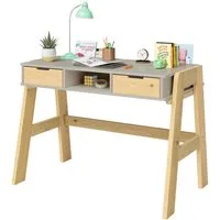 Bellabino Kinderschreibtisch Campo, höhenverstellbar 56-75 cm (mit Schubladen, 1 Ablagefach und 3 Aufbewahrungsfächer), beige/natur