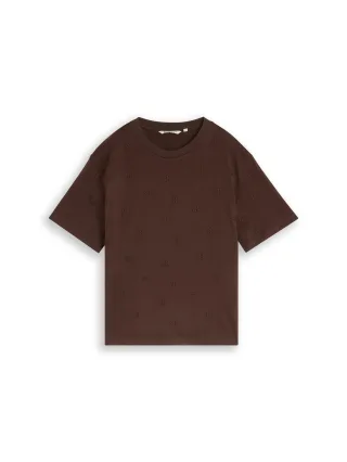 Denim Tom Tailor - Boxy Fit T-Shirt mit Stickereien brown logo heart embroidery - Gr. - M