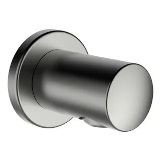 LAUFEN Anschlussbogen twin für Handbrause, Ausladung 42mm, PVD Edelstahl-Optik, mit Rückflussverhind HF504776423000