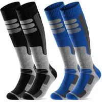 sockenkauf24 Skisocken 2 Paar Ski Strümpfe Herren & Damen Ski Socken lang (Schwarz/Blau, 43-46) Atmungsaktiv - 42816