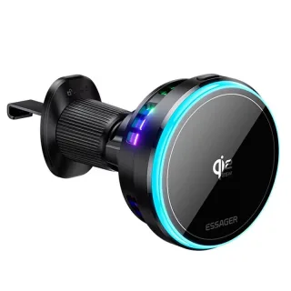 Essager T13 QI2.2 Magnetic Wireless Car Charger 25W Fast Charging Station for iPhone 17 16 15 MacSafe RGB Car Phone Hold