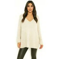 Worldclassca Longpullover WORLDCLASSCA Damen Oversize Strickpulllover Lang Pulli V-Ausschnitt Neue Kollektion - Stilvolle und gemütliche Strickmode für Damen