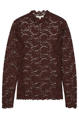Garcia - Langarmshirt aus Spitze braun - Gr. - XL