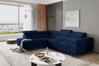 Ecksofa Sofa JADE Stoff Kronos Dunkelblau mit Schlaffunktion Ottomane Links
