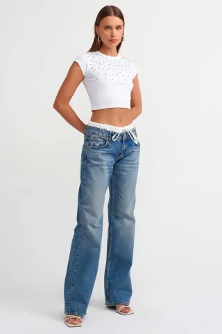 Damen Mid-Waist Straight-Leg Jeans