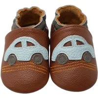 Yalion Yalion Leder Lauflernschuhe Auto Braun Weiche Krabbelschuhe Hausschuh