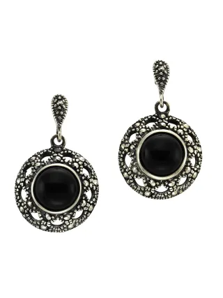 Zeeme Gemstones Ohrringe Silber 925 oxydiert mit schwarzem Achat 8mm