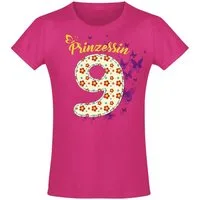 Baddery Print-Shirt Geburtstagsgeschenk für Mädchen: "9 Jahre mit Blumen", hochwertiger Siebdruck, aus Baumwolle