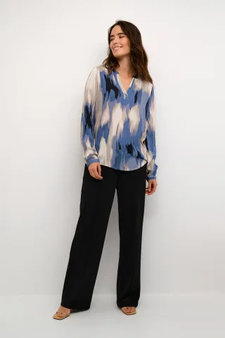 Bluse mit langen Ärmeln Regular Fit Blau Abstrakter Druck blue
