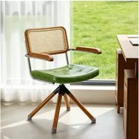 Art Leon Esszimmerstuhl CC058-New (360 Grad Drehbar Brüostuhl Mid Century Modern Drehstuhl ohne Rollen Farbe in Braun/Grün/Schwarz, 1 St), Kunstleder gepolsterter Bürostuhl mit Holzbeine