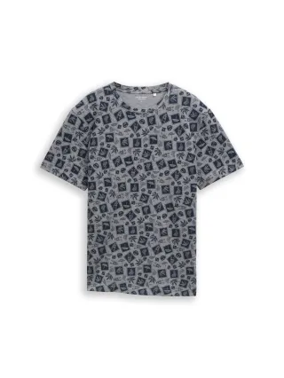 Tom Tailor - Piqué T-Shirt mit Allover-Print navy tonal design - Gr. - XL