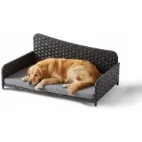 relaxdays Tiersofa Hundebett Rattan mit Kissen, XL