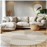 Teppium Hochflor-Teppich Boho-Design, Rund, Höhe: 20 mm, Teppich Wohnzimmer Boho Design 3D Optik Skandinavische Stil