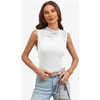 Imily Bela Tanktop Damen ärmellos Top mit Drapiert-Kragen Slim Casual hoher Ausschnitt (Packung, 1-tlg., 1per-Pack) in Unifarbe