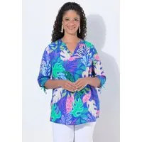 Angel of Style Longbluse Tunika A-Linie Dschungelblätter-Muster 3/4-Ärmel