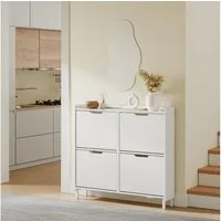 SoBuy Schuhkipper FSR100, Schuhschrank schmal, Schuhregal Schuhkipper Flurschrank, Licht, Schuhschrank hängend, mit Sensorlicht, 4 Klappen, Schuhaufbewahrung