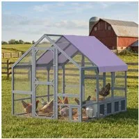 PawHut Hühnerstall Freilaufgehege mit wetterfestes Tuch Sicherheitsschloss Hühnergehege, für 8-10 Hühner für Hof Garten ca.2,11 x 1,87 x 1,86 m Dunkelgrau