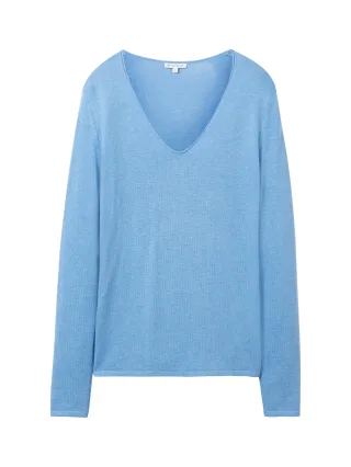 Tom Tailor - Pullover mit V-Ausschnitt sea blue melange - Gr. - L