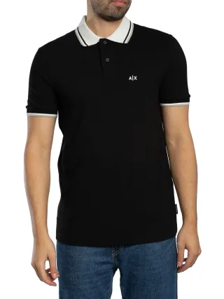 Armani Exchange Schmal Geschnittenes Poloshirt Mit Kontrastkragen, Schwarz