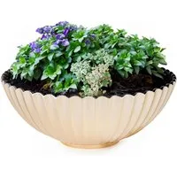matches21 HOME & HOBBY Blumentopf Runde Pflanz-Schale gewellt für draussen champagner gold 16 cm (1 St), Wetterfeste Blumen-Schale als moderne Outdoor Gartendeko Grabschmuck