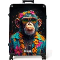 NoBoringSuitcases.com© Hartschalen-Trolley Schimpanse mit Hawaii-Bluse 77 cm - 98 L, 8 Rollen, Großer Reisetasche mit Rollen für 30kg, Kinderkoffer