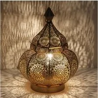 Casa Moro Nachttischlampe Orientalische Tischlampe Gohar in Antik-Gold Look LN2090, ohne Leuchtmittel, Ramadan Lampe Bodenlampe