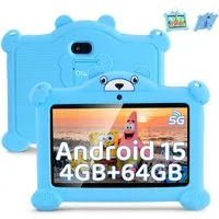 oyajia 7 Zoll mit Robuster Hülle, 4GB+64GB, WiFi Bluetooth IPS HD Android 15 Tablet (7", 64 GB, WiFi, Android 15 ab 3 Jahren, mit Hülle & Stift, Google Kids Space Gemini AI)
