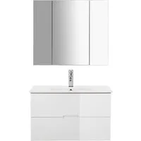 welltime Badmöbel-Set Lund Badmöbel Set Badschrank Badezimmerset, (Komplett-Set, 3-St), Waschtisch, Spiegelschrank und Becken Breite 80cm