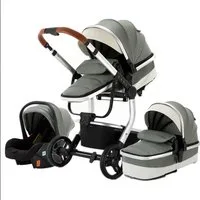 TPFFamily Kombi-Kinderwagen Babyschale Baby Buggy Babywanne 5-Punkt-Sicherheitsgurt Moskitonetz, Getränkehalter inkl. Zubehörset Kinderwagen 3 in 1 Kunstleder Grau