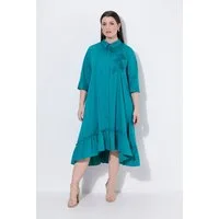 Ulla Popken Maxikleid Maxikleid Ginkgo-Stickerei Hemdkragen 3/4-Arm