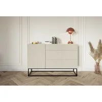 Selsey Sideboard VELDIO, 1-türig mit 3 Schubladen, greige mit schwarzem Gestell, 140 cm