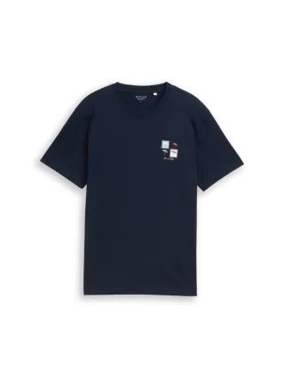 Tom Tailor - T-Shirt mit Print blau - Gr. - L