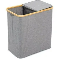 HAC24 Wäschesortierer Faltbarer Wäschekorb Wäschebox Wäschesammler für Bad & Schlafzimmer (1 St), 90L – 2-Fächer mit Deckel 53,5 x 33 x 56 cm aus Bambus & Polyester