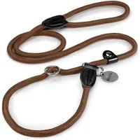 lionto Moxonleine mit Zugbegrenzung & Stopper 120 cm, Nylon, Lederimitat (1-tlg), Retrieverleine, sicher, stylisch & vegan