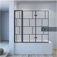 AQUALAVOS Badewannenfaltwand Duschabtrennung Badewannenaufsatz Falttür Glas Duschwand für Badewanne, 5 mm Einscheiben-Sicherheitsglas (ESG) mit Nano einfach-Reinigung Beschichtung, BxH: 150x140 cm, Faltbar und schwenkbar 180°, mit Acryl- Duschablage